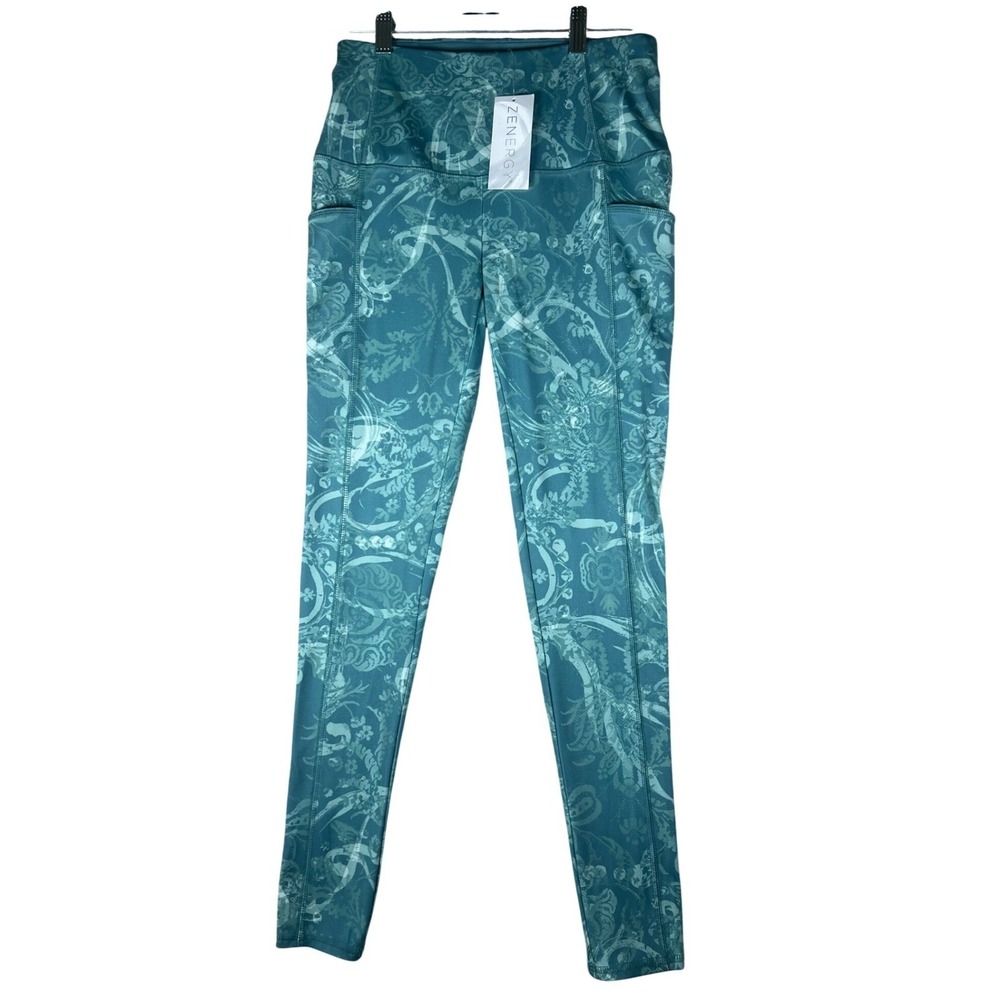 Chicos Zenergy So Slimming 0 NWT Teal Paisley Pocket Leggings Athletic